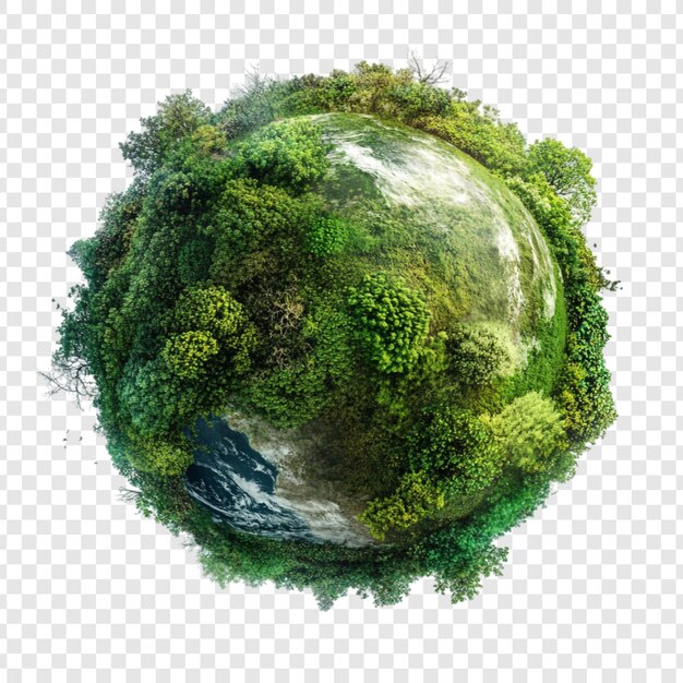 Un pianeta verde rigoglioso Una terra in miniatura coperta da una vegetazione vivace che rappresenta la conservazione dell'ambiente e la bellezza della natura