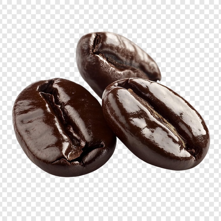 PSD gratuito un primo piano di tre ricchi chicchi di caffè marrone