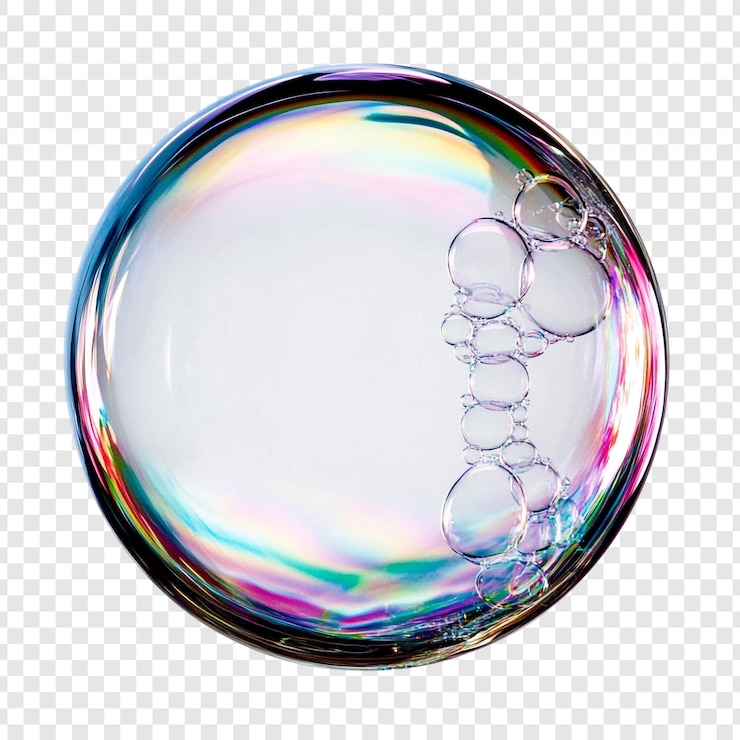 PSD gratuito un primo piano di una gigantesca bolla di sapone con bolle più piccole aderenti alla sua superficie che mostrano colori iridescenti