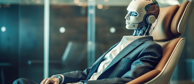 Un robot in attesa in un ufficio moderno per un colloquio di lavoro IA generativa