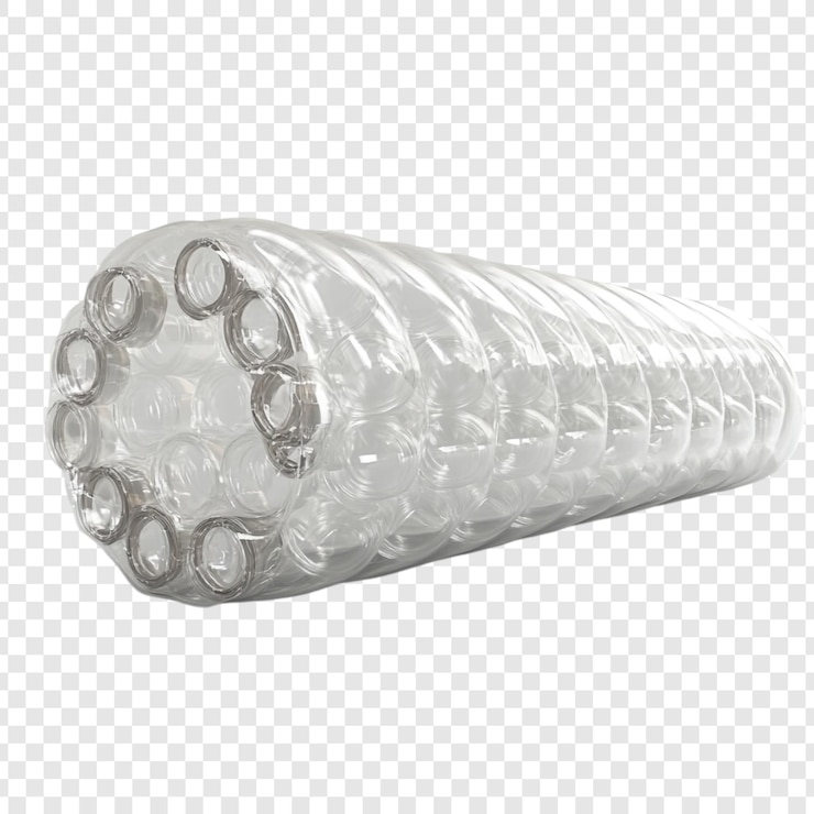 PSD gratuito un stupefacente primo piano di una collezione arrotolata di bottiglie di plastica trasparenti che cattura squisitamente i dettagli della loro forma e consistenza