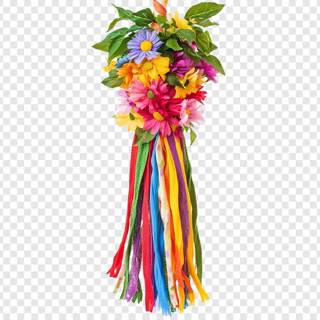 Un vivace bouquet primaverile Una colorata celebrazione di fiori e nastri
