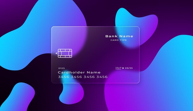 Una carta viola e blu con una carta che dice il nome della banca