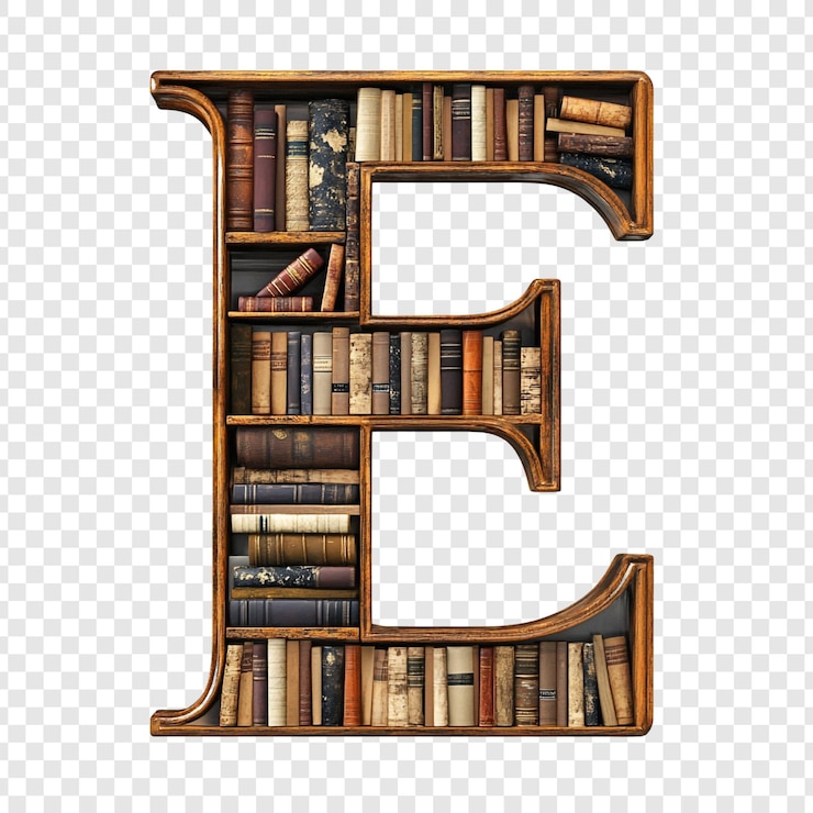 PSD gratuito una libreria a forma di lettera e piena di libri antichi