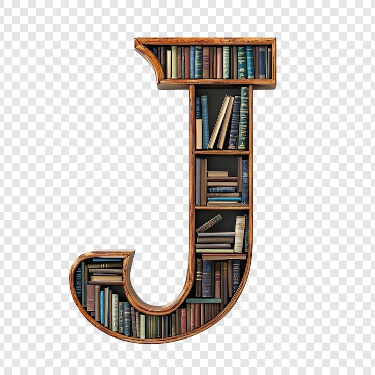 PSD gratuito una libreria a forma di lettera j piena di libri antichi