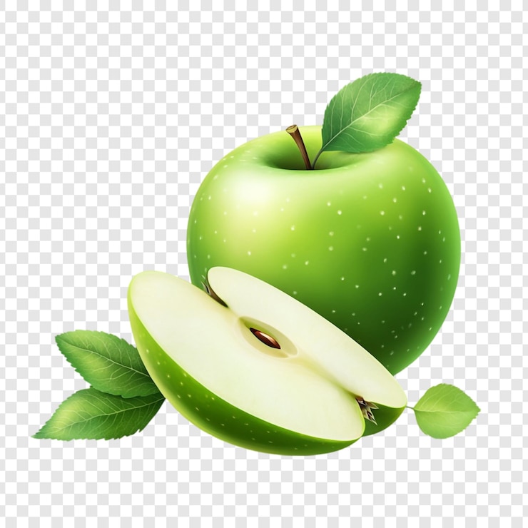 PSD gratuito una mela verde succosa con una fetta un'immagine fresca e vivace