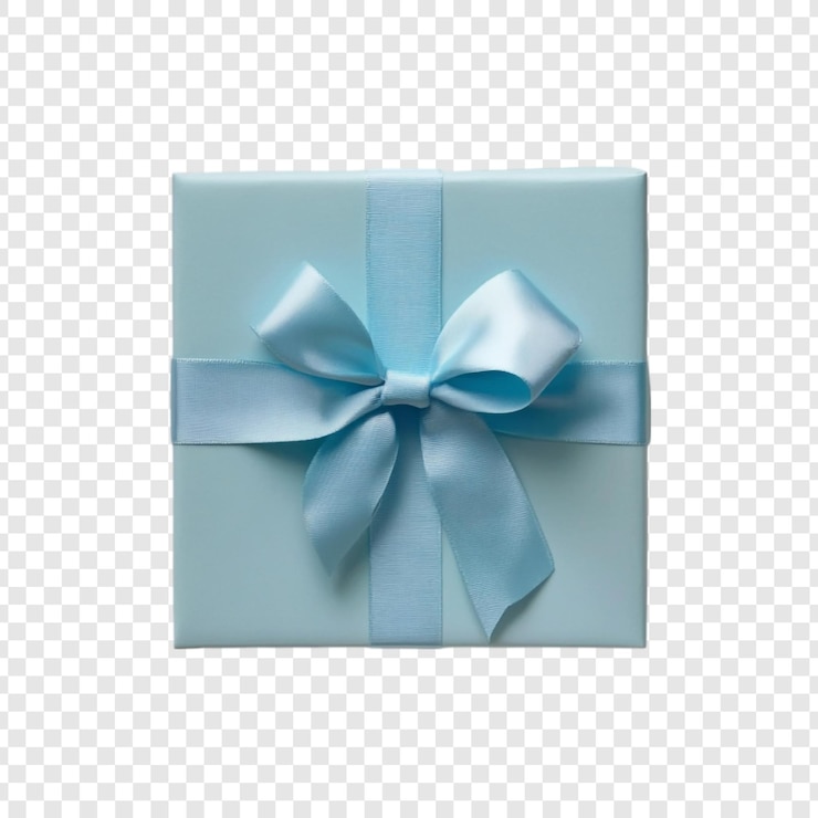 PSD gratuito una scatola regalo blu chiaro splendidamente avvolta con un delicato arco di nastro di satin
