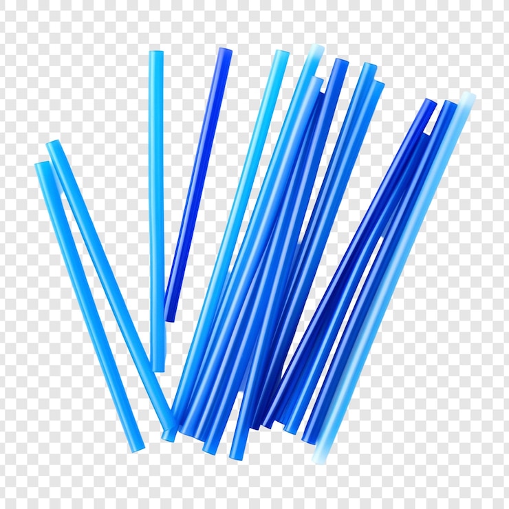 PSD gratuito una vivace collezione di cannucce blu sparse e disposte in una composizione artistica su uno sfondo trasparente che mostra le loro forme eleganti e cilindriche