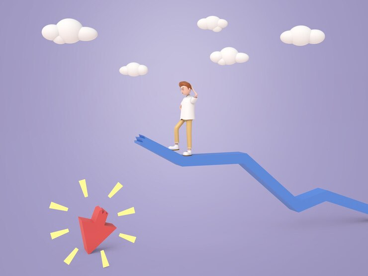 PSD Gratis unemployment man walk away from broken graph isolated background