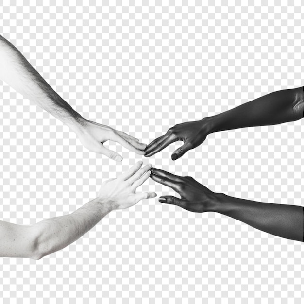 Unidad en la diversidad Manos blancas y negras que se extienden