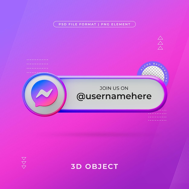 PSD gratuito unirse a nosotros en el perfil de messenger medios sociales renderizado en 3d aislado para composición