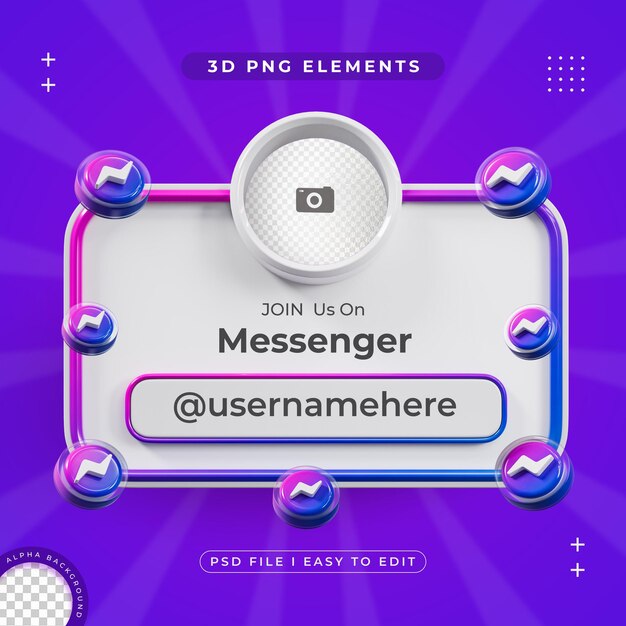 Unirse a nosotros en el perfil de Messenger Medios sociales Renderizado en 3D aislado para composición