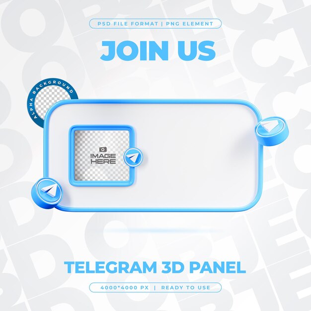 Unirse a nosotros en el perfil de Telegram Medios sociales Renderizado en 3D aislado para composición