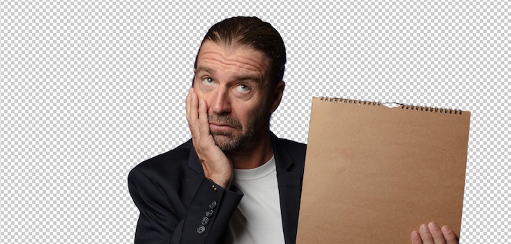 PSD gratuito uomo biondo con una copertina vuota del quaderno