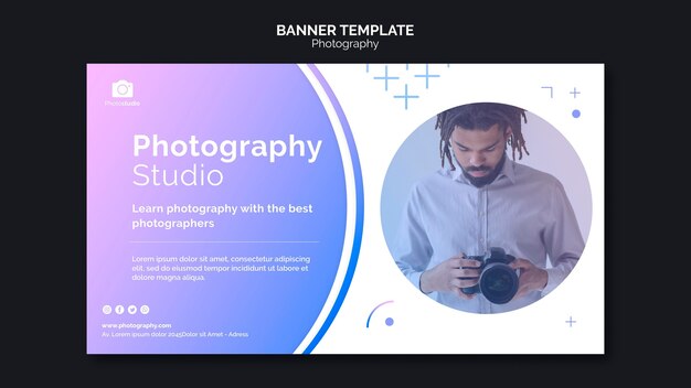 Uomo con modello web di banner fotocamera moderna