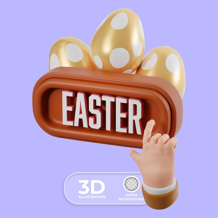 PSD gratuito uova di pasqua con illustrazione 3d dell'icona di clic