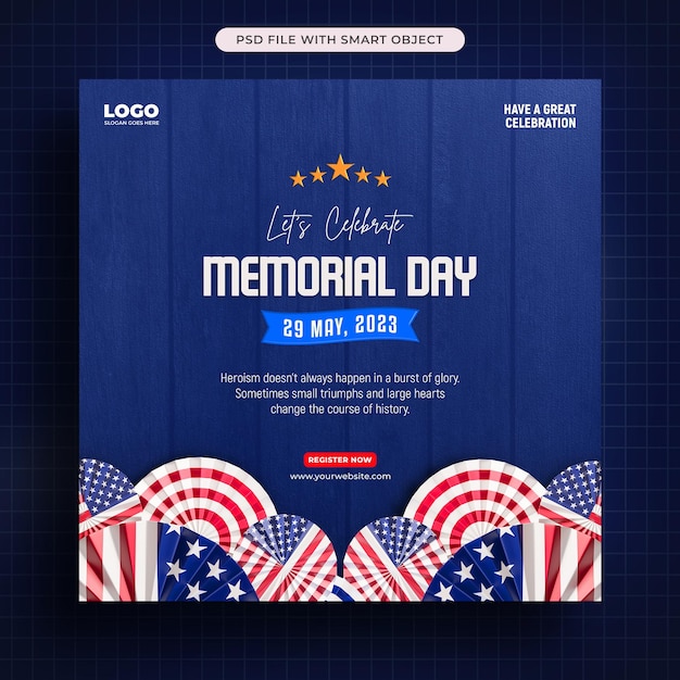 Usa memorial day 3d-postsjabloon voor sociale media