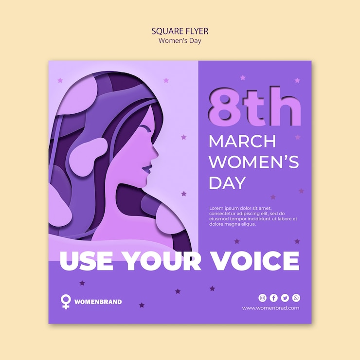 PSD gratuito usa tu voz volante cuadrado del día de la mujer