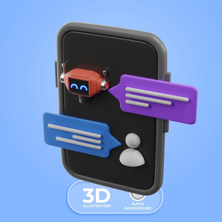 PSD gratuito utilización de chatbots y asistentes virtuales ilustración en 3d