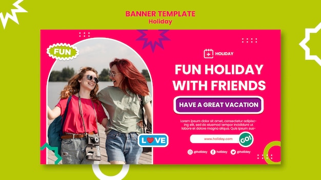 PSD gratuito vacaciones con amigos plantilla de banner horizontal