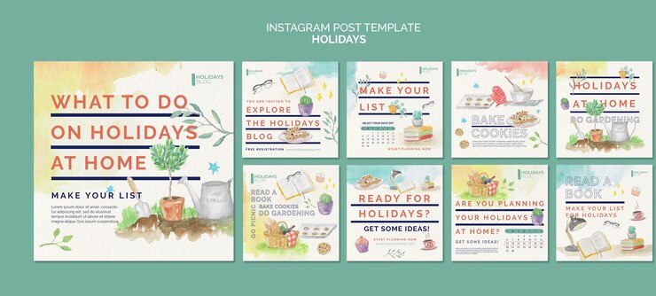 PSD gratuito vacanze a casa con la raccolta di post di instagram di famiglia