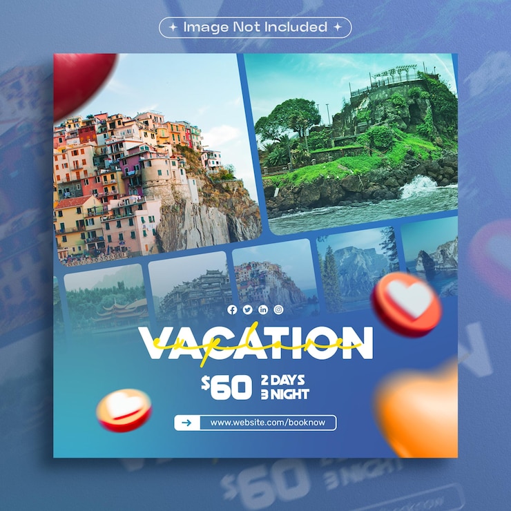 Gratis PSD vakantie social media post template met fotoram