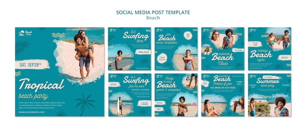 Gratis PSD vakantie strandfeest social media posts