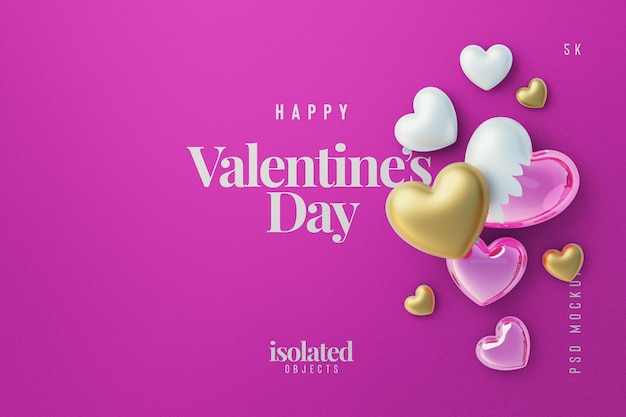 Valentijnsdag achtergrondmodel met een compositie van decoratieve liefdesharten bovenaanzicht Gratis Psd