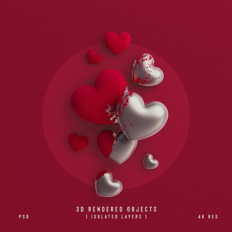 Gratis PSD valentijnsdag schattige liefdeshartjes decoratieve compositie geïsoleerd en transparant 3d rendering