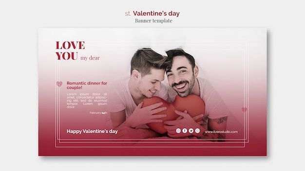 Valentijnsdag sjabloon voor spandoek met mannelijke paar