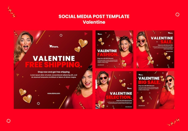 Gratis PSD valentijnsdag verkoop social media posts