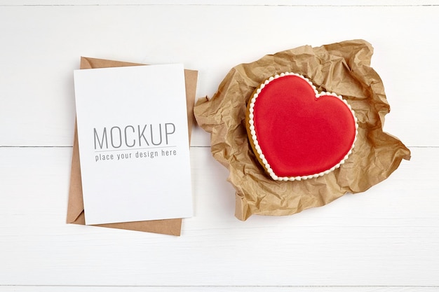 Valentijnsdag wenskaart mockup met zoete hartjes cookies Premium Psd