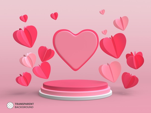 Valentine's day 3d podium scene or pedestal on pink background with hearts