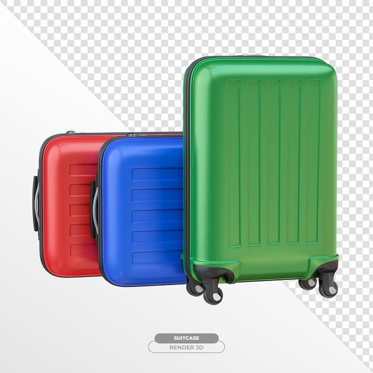 PSD gratuito valigie realistiche in rendering 3d con sfondo trasparente