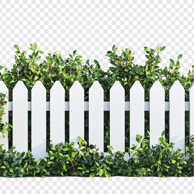 Una valla de palos blancos con exuberante vegetación Un borde de jardín perfecto