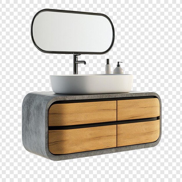 Vanidad de baño moderna con espejo oval y cajones de madera