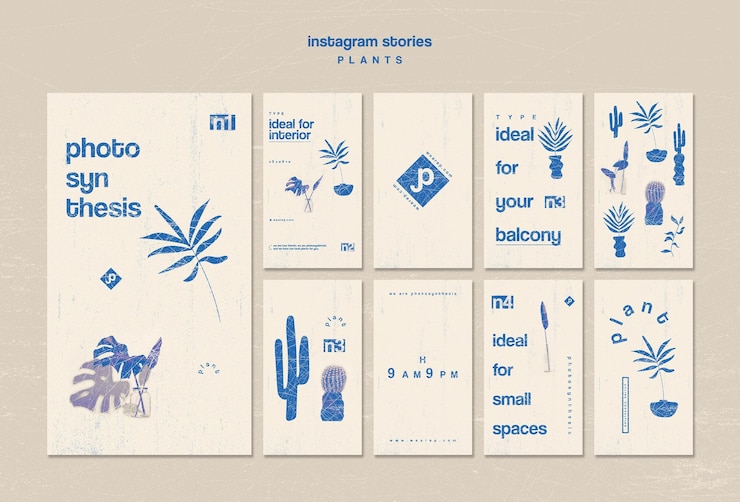 PSD gratuito vari tipi di storie di instagram di piante da interno