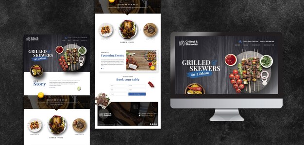 Varias plantillas para restaurante de comida cambiante con pantalla