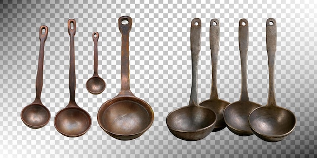 Variedad de cucharas y cucharas de madera para cocinar