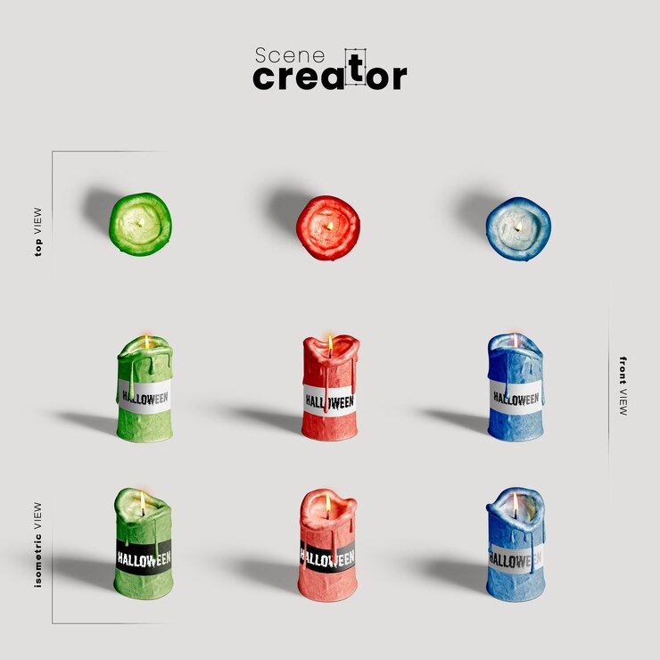 PSD gratuito varietà di candele colorate di creatore di scene di halloween di angoli
