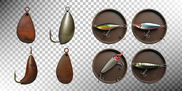 PSD gratuito varios señuelos de pesca en exhibición