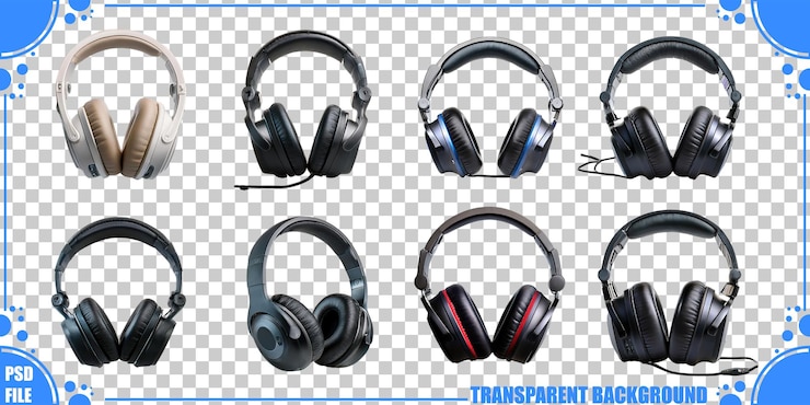 PSD Gratis various headphones on transparent background