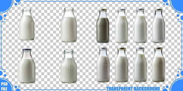 PSD Gratis various milk bottle designs with transparent background