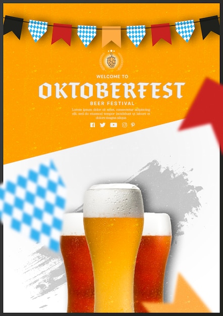 Vasos de cerveza Oktoberfest con diseño plano