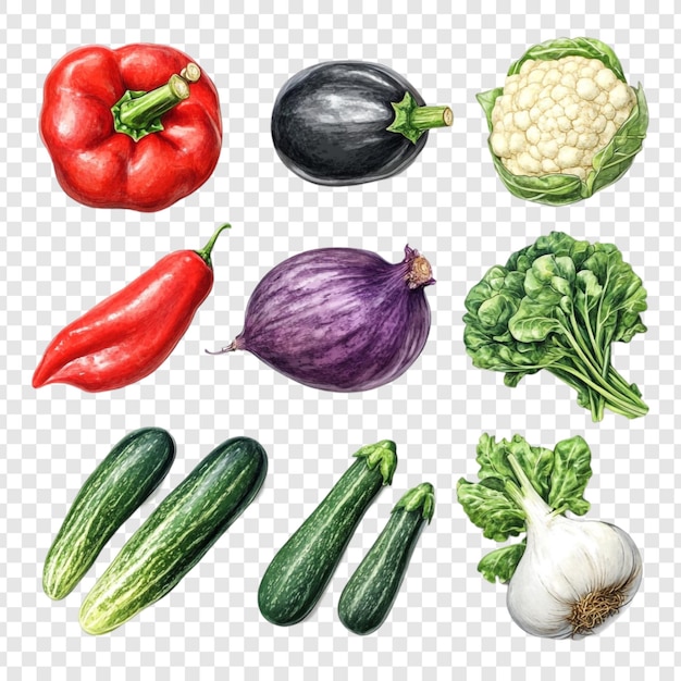 Vegetales de acuarela vibrante Una colección de productos frescos