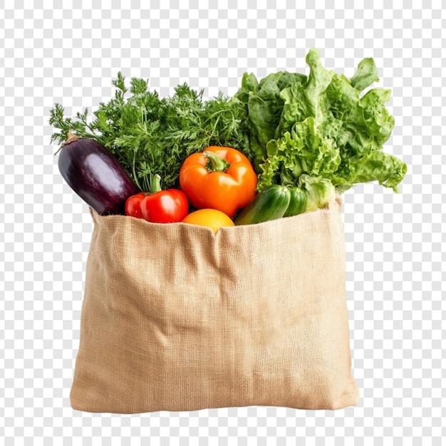 Vegetales orgánicos frescos en una bolsa de burlap