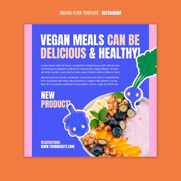Gratis PSD vegetarisch restaurant vierkante flyer-sjabloon met groenten