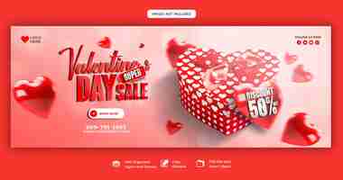 PSD gratuito venta de descuento de feliz día de san valentín portada de facebook y plantilla de publicación en redes sociales