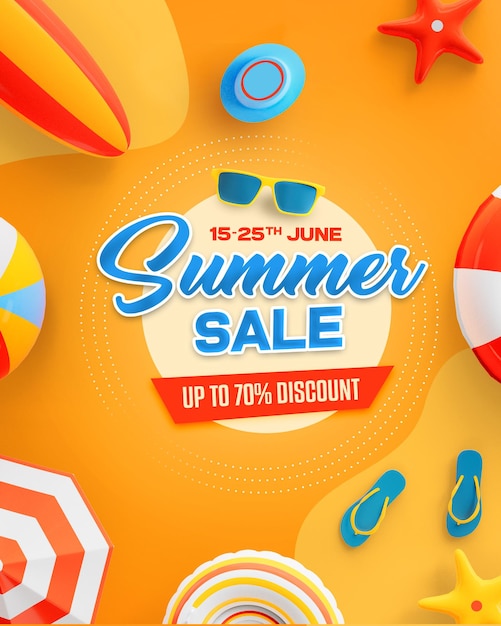 Venta de verano hasta un 70 por ciento de descuento en plantillas de publicaciones en redes sociales