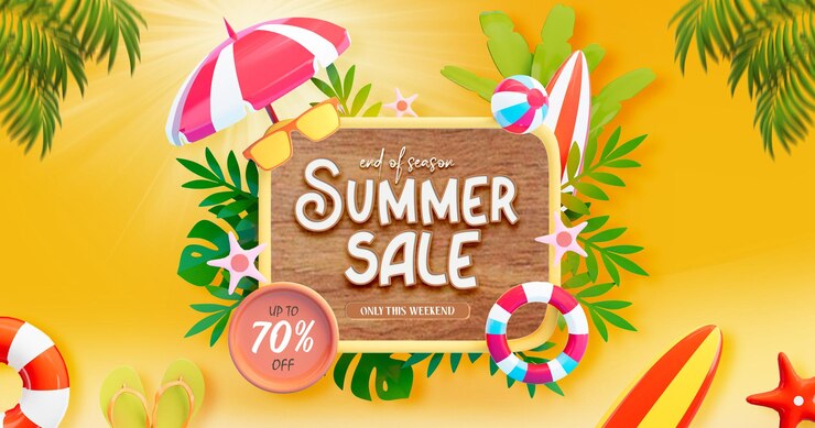 PSD gratuito venta de verano plantilla de banner de post de facebook con elementos de playa coloridos
